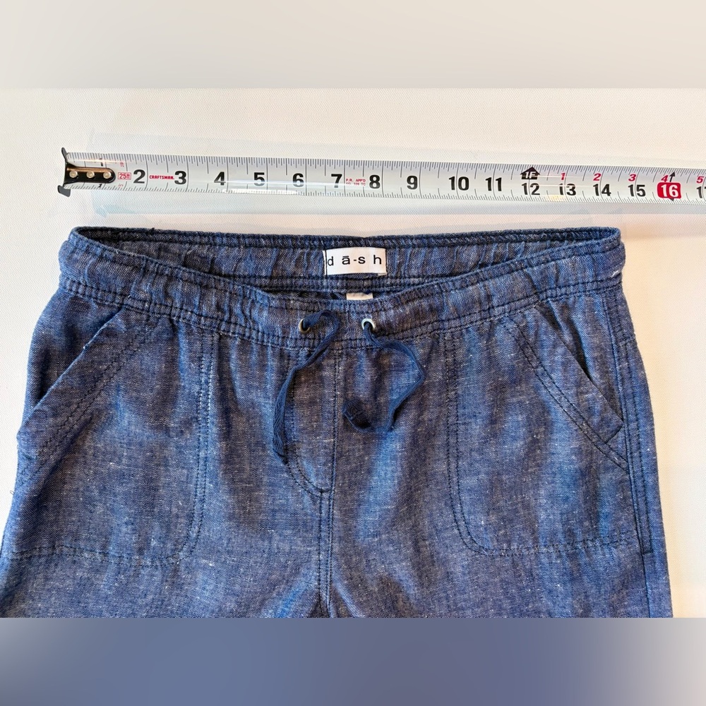 da-sh Linen Blend Boho Denim Blue Straight Leg Pants Small Drawstring Pockets - Picture 9 of 14